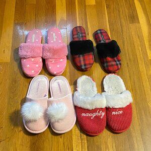 Victoria's Secret Bundle of 4 Slippers Valentines/Xmas/Plaid Size M/L **FIRM**